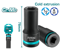 TOTAL 1/2" Drive Deep Impact Socket – CrMo Heavy Duty Impact Socket (THDIS12132L / THDIS12172L / THDIS12192L / THDIS12242L)