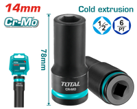 TOTAL 1/2" DR. Deep Impact Socket 14mm – CrMo Heavy Duty Socket (THDIS12142L)