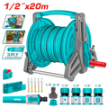 TOTAL 20M Garden Hose Reel Set 1/2" – Nozzle & Wall Bracket | THHR20124