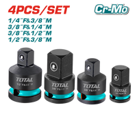 TOTAL 4 Pcs Impact Socket Adapter Set – CR-MO, Heat Treated (THISAD12438)