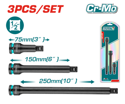 TOTAL 3 Pcs 1/2" DR. Impact Extension Bar Set (THISEB12031)