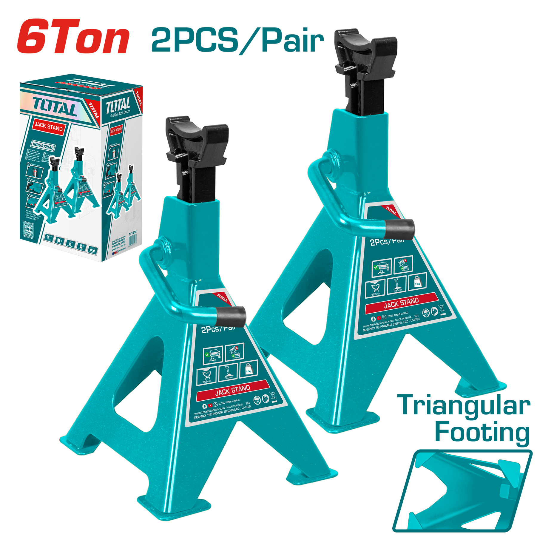 TOTAL Jack Stand Pair 6-Ton Capacity, Adjustable Height 388–580mm