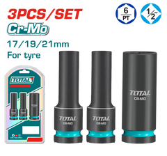 TOTAL 3 Pcs 1/2" Dr. Deep Impact Socket Set 17-19-21mm – Cr-Mo Heavy Duty (THKISD12042L)