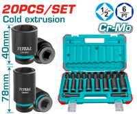 TOTAL 20 Pcs 1/2" Drive Impact Socket Set – Cr-Mo Impact Sockets with Carrying Case (THKISD12203L)