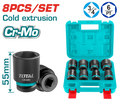TOTAL 8 Pcs 3/4" Impact Socket Set – Cr-Mo, 55mm Length (THKISD34081)