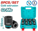 TOTAL 8 Pcs 3/4" Impact Socket Set – Cr-Mo, 55mm Length (THKISD34081)