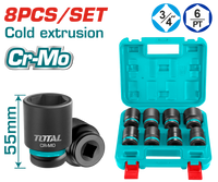 TOTAL 8 Pcs 3/4" Impact Socket Set – Cr-Mo, 55mm Length (THKISD34081)