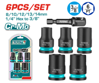 TOTAL 6 Pcs 3/8"DR Impact Socket Set – Cr-Mo, Heat Treated (THKISD38062)