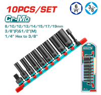 TOTAL 10 Pcs 3/8" DR. Deep Impact Socket Set (THKISD38106L)