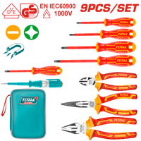 TOTAL 9 Pcs Insulated Hand Tools Set – VDE Electrical Tool Kit with Canvas Bag (THKIST3092)