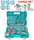TOTAL 135 Pcs Combination Tool Set – With Sockets, Wrenches, Pliers & Carry Case (THKTHP21356)
