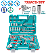 TOTAL 135 Pcs Combination Tool Set – With Sockets, Wrenches, Pliers & Carry Case (THKTHP21356)