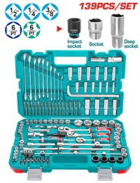 TOTAL 139 Pcs Combination Tools Set – Complete Socket & Wrench Kit (THKTHP21396)