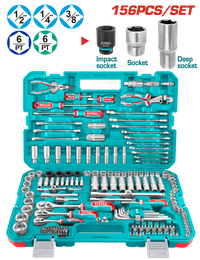 TOTAL 156 Pcs Combination Tools Set – Ratchets, Sockets, Bits & Wrenches with Carrying Case (THKTHP21566)