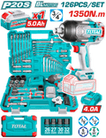 TOTAL 126 Pcs Cordless Impact Wrench Tools Set – 1350Nm Torque, 3/4" Drive, 20V + Accessories (THKTHP31262)