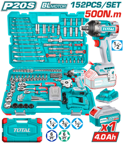 TOTAL 20V Cordless Impact Wrench Set 500Nm – 152 Pcs