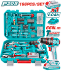 TOTAL 166 Pcs Cordless Tool Set – 20V Impact Drill with Hand Tools & Accessories (THKTHP41667)