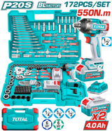 TOTAL 20V Cordless Impact Wrench 1/2" 550Nm – 172 Pcs Complete Tools Set with Batteries (THKTHP41728)