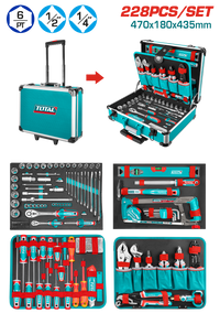 TOTAL 228 Pcs Hand Tool Set – Professional Mechanics Tool Kit with Aluminum Case (THKTHP62287)