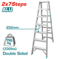 TOTAL Double-Sided Aluminum Step Ladder – 2×7 Steps, 150kg Load Capacity (THLAD01071)