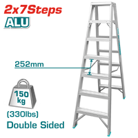 TOTAL Double-Sided Aluminum Step Ladder – 2×7 Steps, 150kg Load Capacity (THLAD01071)