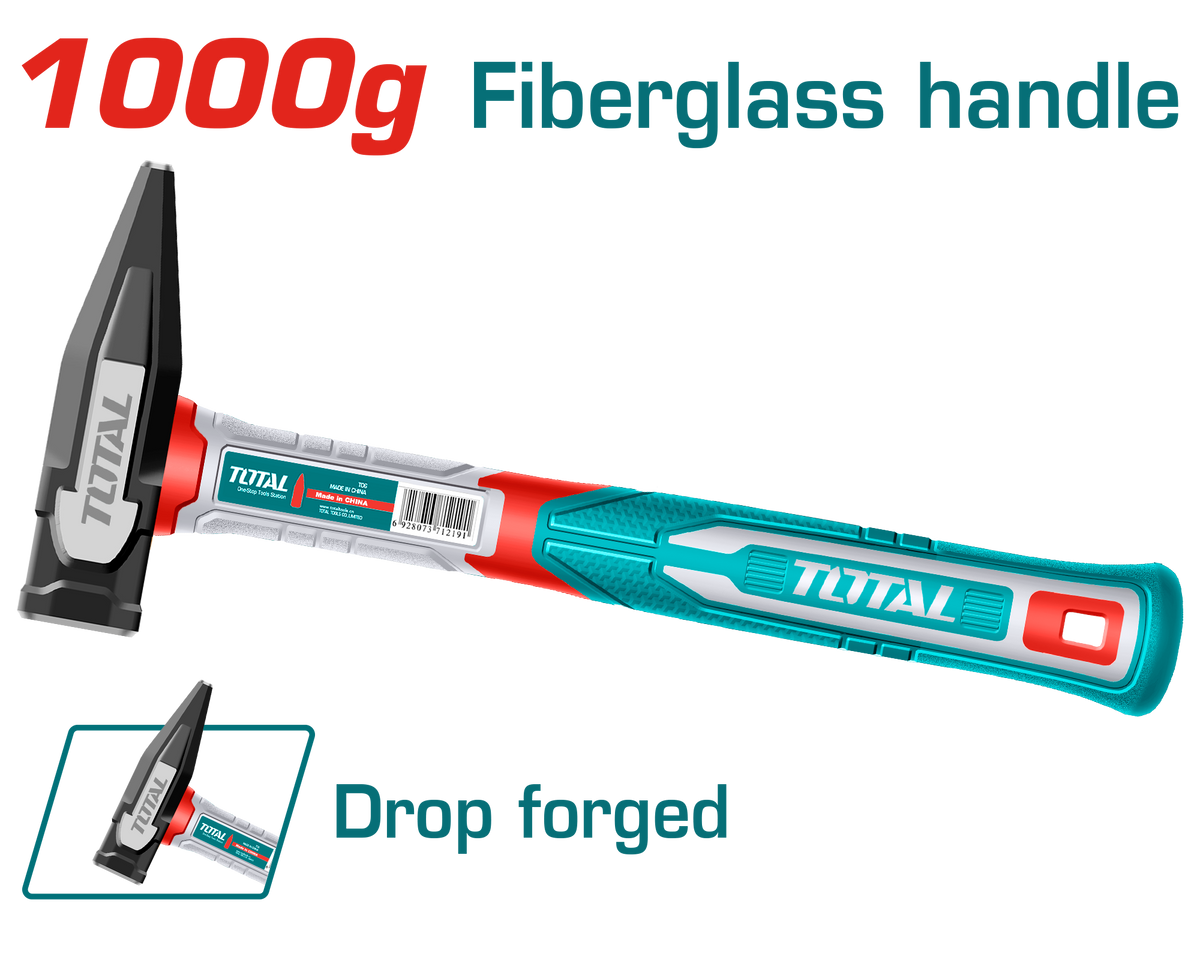 TOTAL Machinist Hammer – 1000g Drop-Forged, Fiberglass Handle (THMH621000)