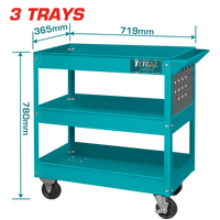 TOTAL 3-Tier Steel Tool Cart with Wheels – 719×365mm, Heavy Duty (THPTC301)