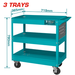 TOTAL 3-Tier Steel Tool Cart with Wheels – 719×365mm, Heavy Duty (THPTC301)