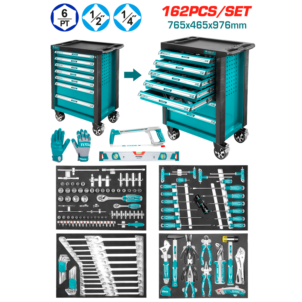Total 162Piece Complete Tool Cart–Comprehensive Organization