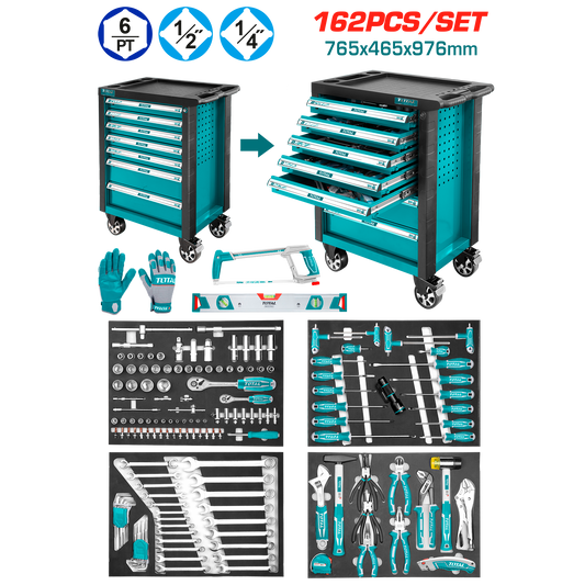 Total 162-Piece Complete Tool Cart – Comprehensive Organization & Power