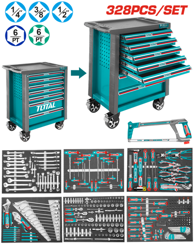 TOTAL 328 Pcs Tool Chest Set – Professional Workshop Cabinet with Full Tool Kit (THPTCS73281)