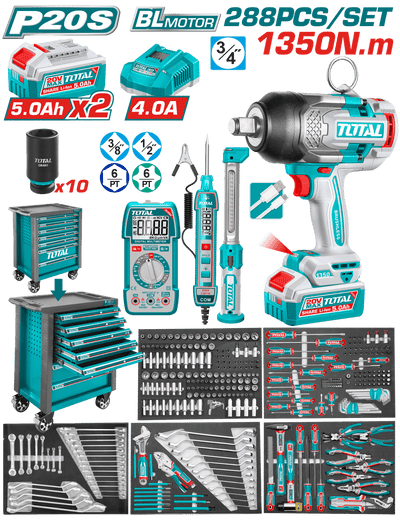 TOTAL 288 Pcs Tool Chest Set with 20V Cordless Impact Wrench (THPTCS82882)