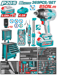 TOTAL 396 Pcs Tool Chest Set – Complete Professional Kit with 7-Drawer Chest & 20V Impact Wrench (THPTCS83692)