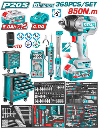 TOTAL 396 Pcs Tool Chest Set – Complete Professional Kit with 7-Drawer Chest & 20V Impact Wrench (THPTCS83692)