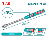 TOTAL Preset Torque Wrench 1/2" – Adjustable Torque Wrench 40-220Nm (THPTW1220N6)