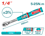 TOTAL Preset Torque Wrench 1/4" – Adjustable Torque Wrench 5-25Nm (THPTW1425N8)