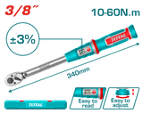 TOTAL Preset Torque Wrench 3/8" – Adjustable Torque Wrench 10-60Nm (THPTW3860N6)