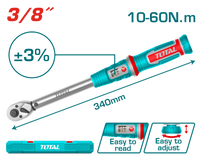 TOTAL Preset Torque Wrench 3/8" – Adjustable Torque Wrench 10-60Nm (THPTW3860N6)