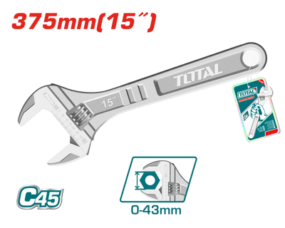 TOTAL Adjustable Wrench 15″ | 0–43mm Jaw | THT1010153