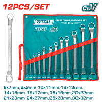 TOTAL 12 Pcs Offset Ring Spanner Set – 6–32mm, Fine Polished, Packed in Canvas Bag (THT1024121)