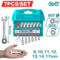 TOTAL 7 Pcs Short Ratchet Spanner Set 8–17mm – 90 Teeth Cr-V Steel Combination Wrenches (THT103RK176)