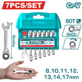 TOTAL 7 Pcs Short Ratchet Spanner Set 8–17mm – 90 Teeth Cr-V Steel Combination Wrenches (THT103RK176)