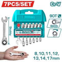 TOTAL 7 Pcs Short Ratchet Spanner Set 8–17mm – 90 Teeth Cr-V Steel Combination Wrenches (THT103RK176)