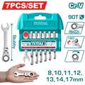 TOTAL 7 Pcs Short Flexible Ratchet Spanner Set – 90 Teeth, 8–17mm Cr-V (THT103RK676)