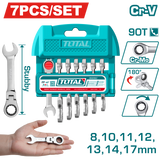 TOTAL 7 Pcs Short Flexible Ratchet Spanner Set – 90 Teeth, 8–17mm Cr-V (THT103RK676)