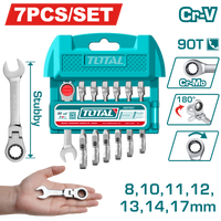 TOTAL 7 Pcs Short Flexible Ratchet Spanner Set – 90 Teeth, 8–17mm Cr-V (THT103RK676)