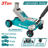 TOTAL 3 Ton Hydraulic Floor Jack – Off-Road Heavy-Duty Jack with Extended Lifting Head & Large Rubber Wheels (THT10803)