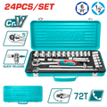 TOTAL 24 Pcs 1/2" Socket Set – Cr-V Steel with Metal Box (THT121242)