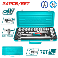 TOTAL 24 Pcs 1/2" Socket Set – Cr-V Steel with Metal Box (THT121242)