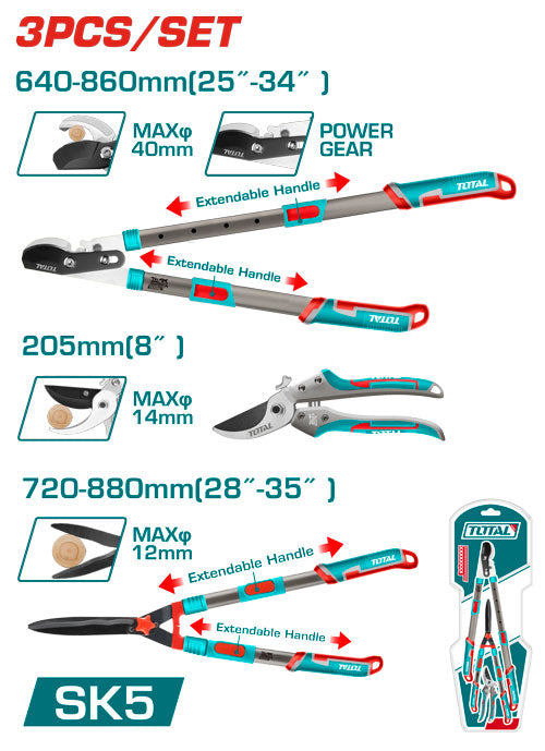طقم مقصات حديقة 3 قطع من توتال – للعناية المثالية بالحديقة